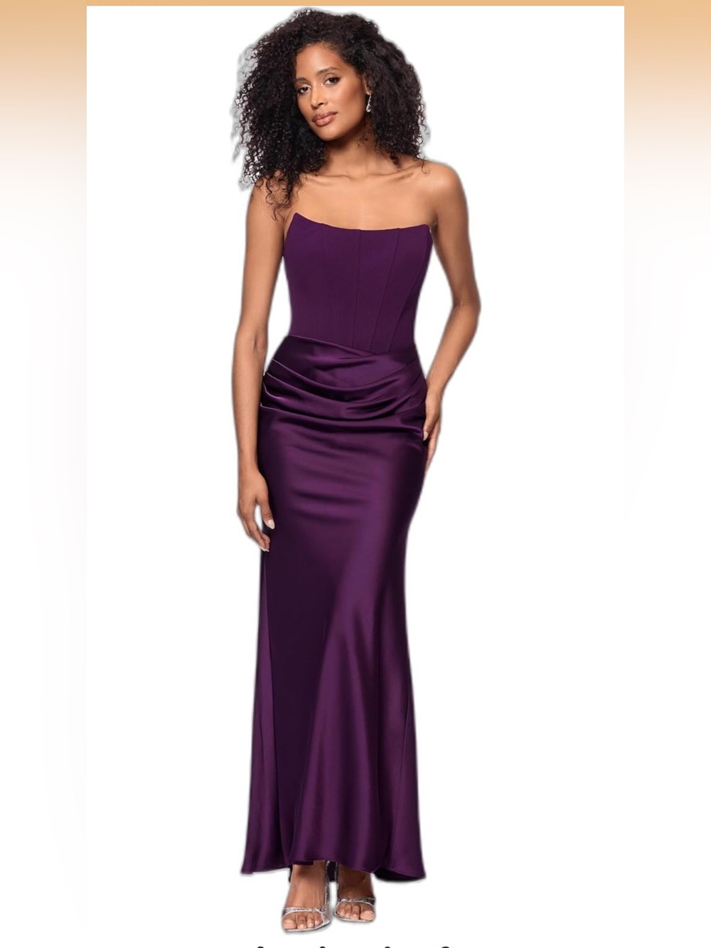 Betsy & Adam Women's Floor Length, Strapless Boned Corset Detail Dress - Plum 6